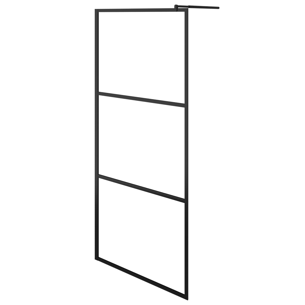 Dusjvegg med hylle svart 90x195 cm ESG-glass og aluminium vidaXL