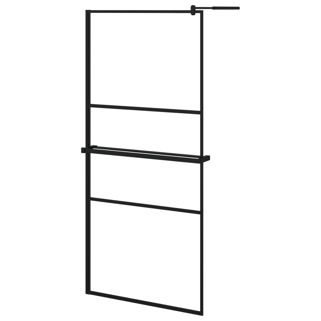 Dusjvegg med hylle svart 90x195 cm ESG-glass og aluminium vidaXL