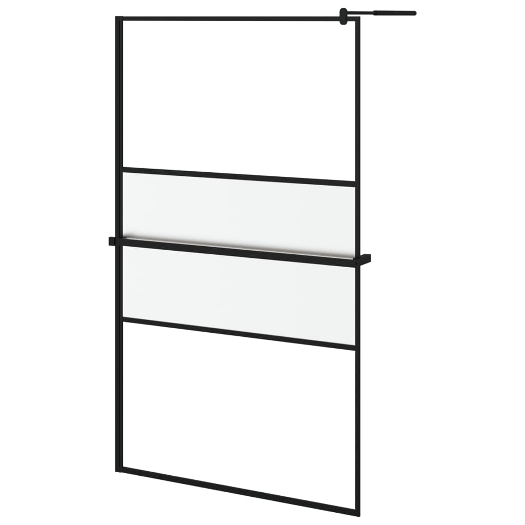 Dusjvegg med hylle svart 115x195 cm ESG-glass og aluminium vidaXL