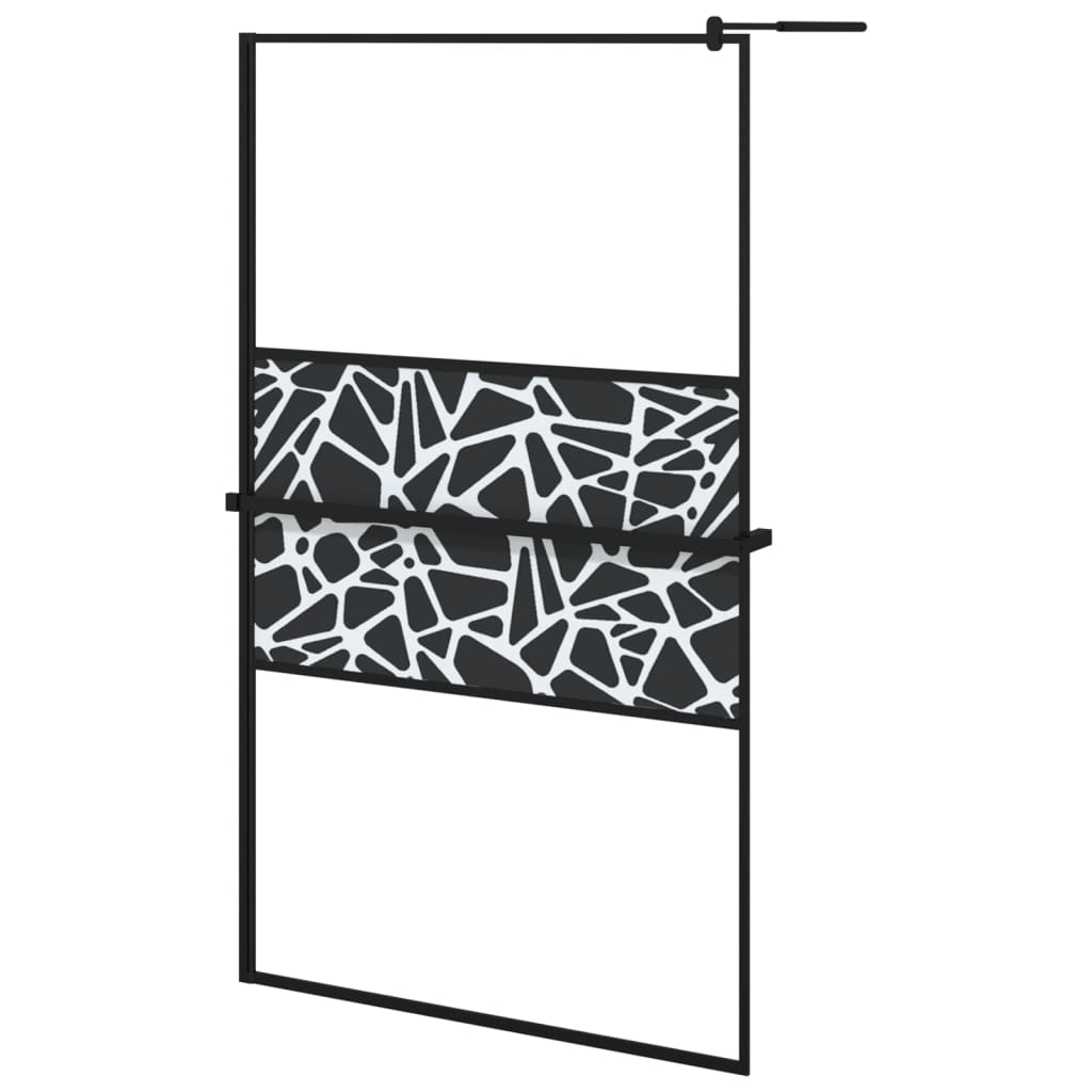 Dusjvegg med hylle svart 115x195 cm ESG-glass og aluminium vidaXL