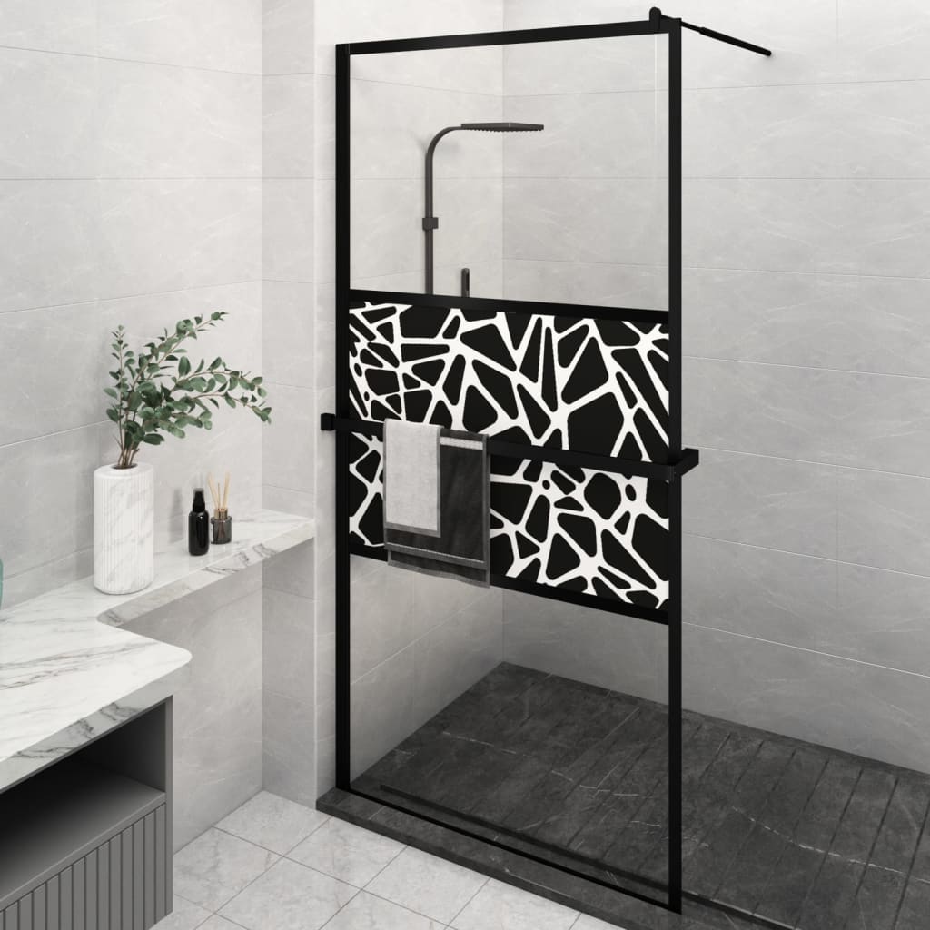 Dusjvegg med hylle svart 115x195 cm ESG-glass og aluminium vidaXL