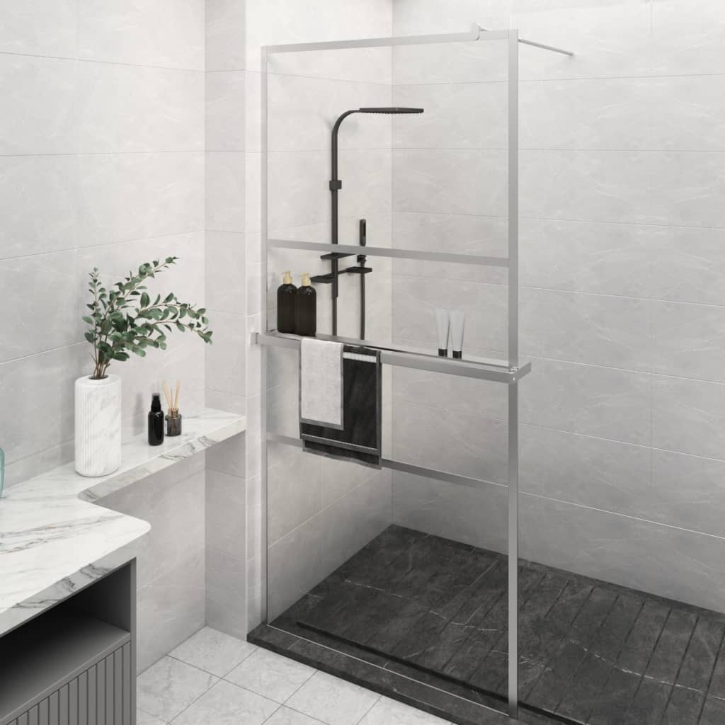 Dusjvegg med hylle krom 80x195 cm ESG-glass og aluminium vidaXL