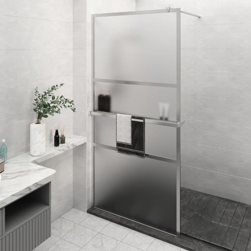 Dusjvegg med hylle krom 115x195 cm ESG-glass og aluminium vidaXL