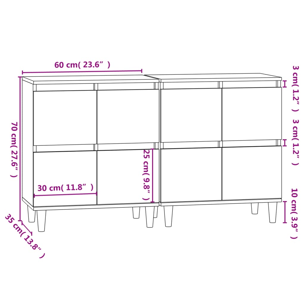 Skjenker 2 stk hvit 60x35x70 cm konstruert tre vidaXL