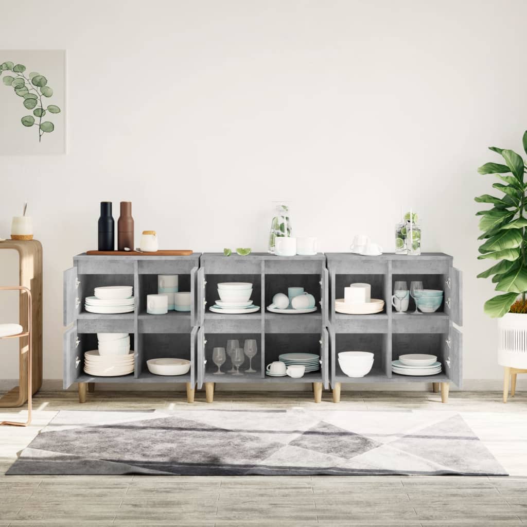 Skjenker 3 stk betonggrå 60x35x70 cm konstruert tre
