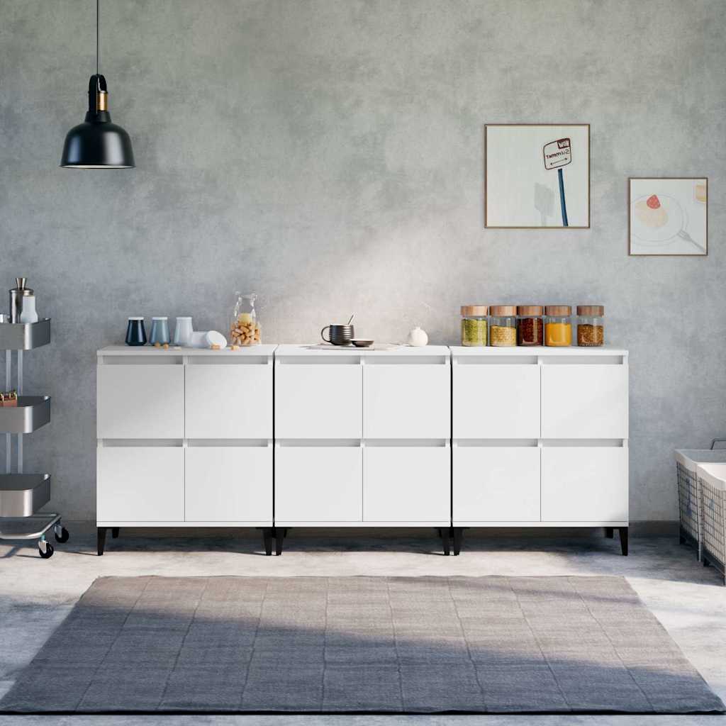 Skjenker 3 stk hvit 60x35x70 cm konstruert tre