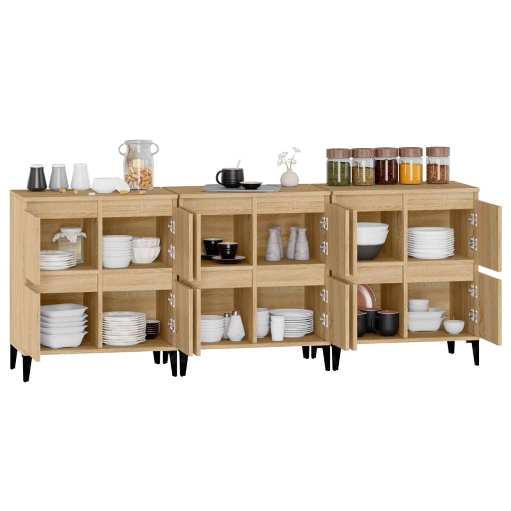 Skjenker 3 stk sonoma eik 60x35x70 cm konstruert tre vidaXL