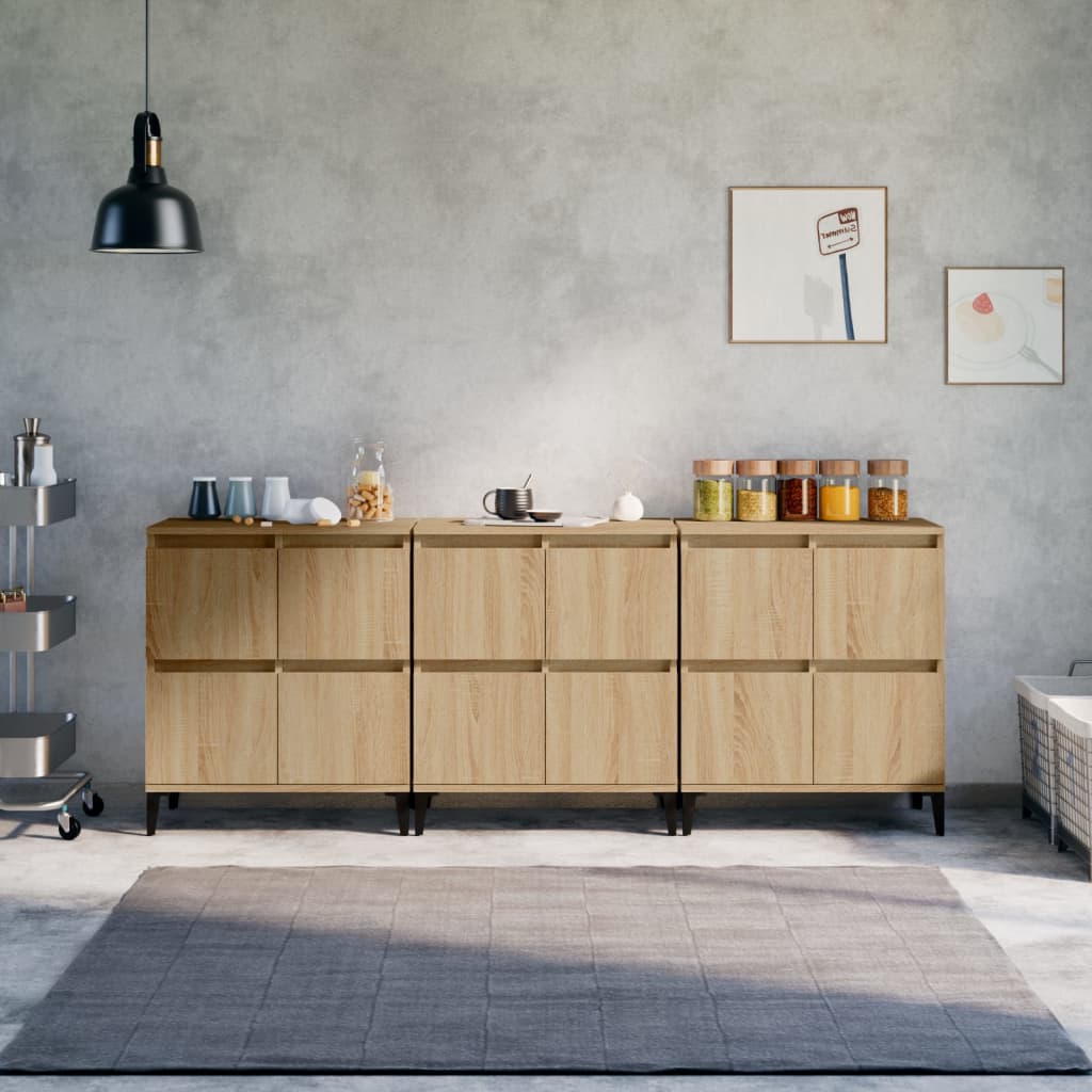 Skjenker 3 stk sonoma eik 60x35x70 cm konstruert tre vidaXL