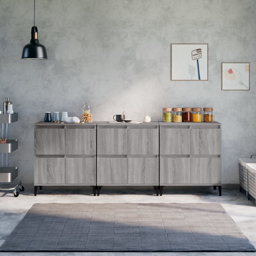 Skjenker 3 stk grå sonoma 60x35x70 cm konstruert tre