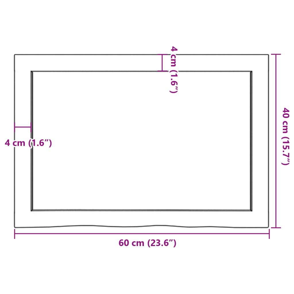 Bordplate 60x40x(2-4) cm ubehandlet heltre eik