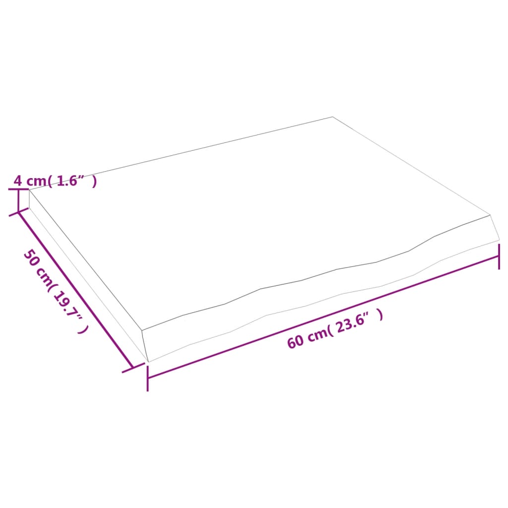 Bordplate 60x50x(2-4) cm ubehandlet heltre eik