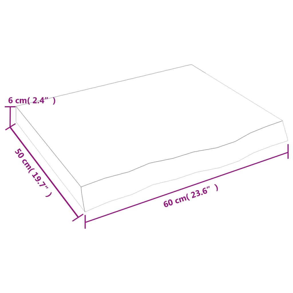 Bordplate 60x50x(2-6) cm ubehandlet heltre eik
