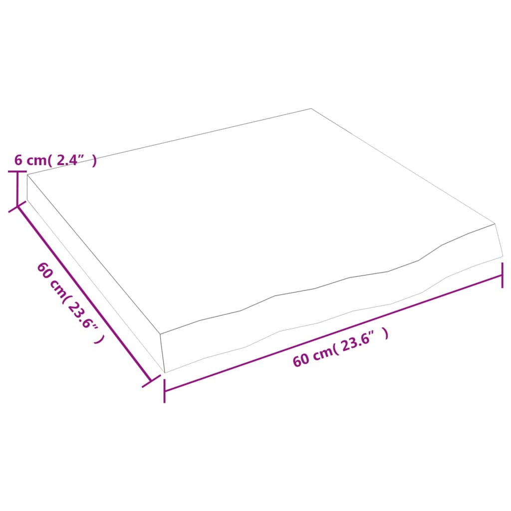 Bordplate 60x60x(2-6) cm ubehandlet heltre eik