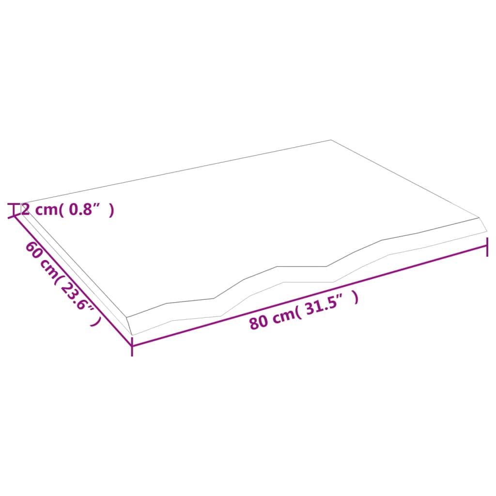 Bordplate 80x60x2 cm ubehandlet heltre eik