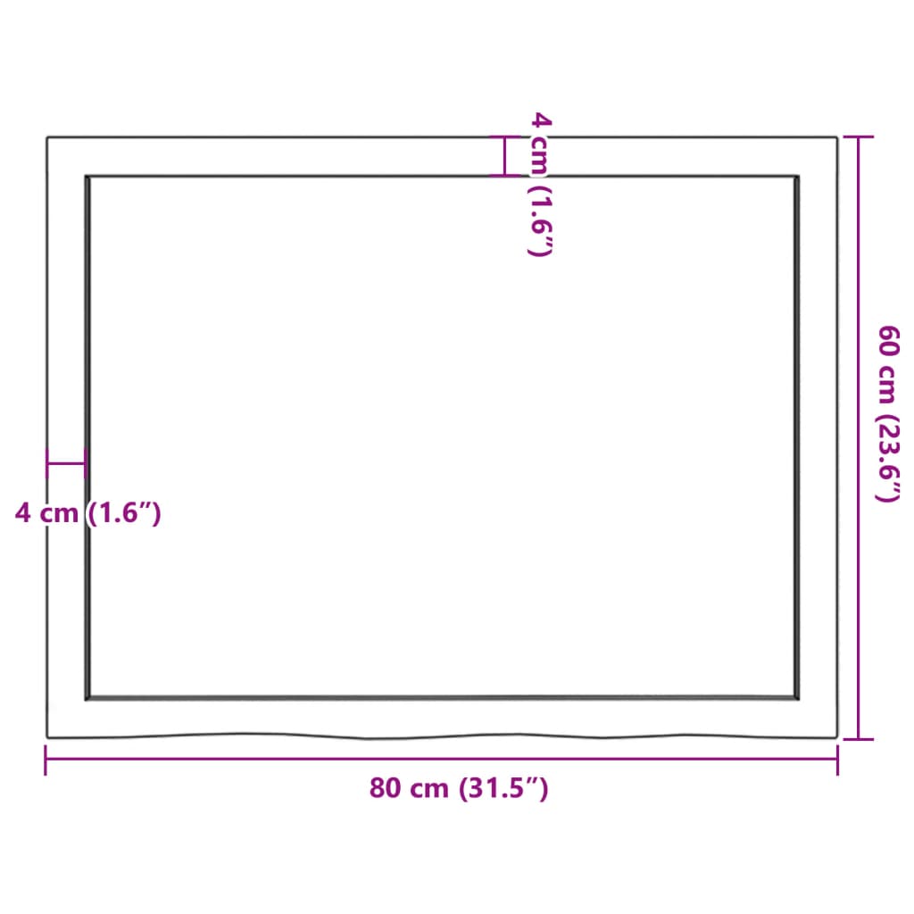 Bordplate 80x60x(2-6) cm ubehandlet heltre eik