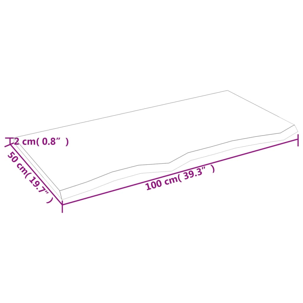 Bordplate 100x50x2 cm ubehandlet heltre eik