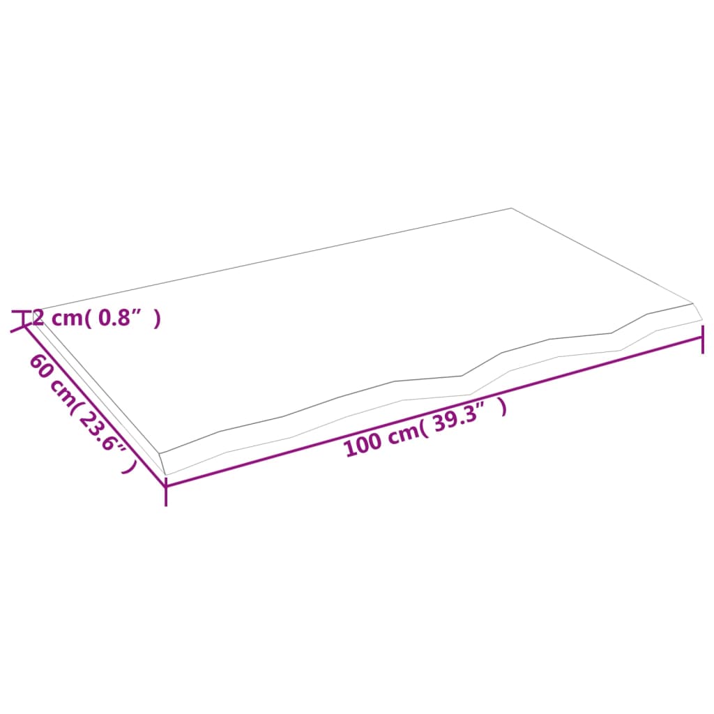 Bordplate 100x60x2 cm ubehandlet heltre eik