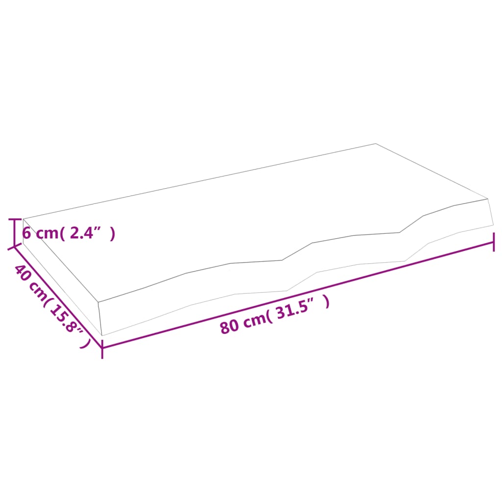 Bordplate lysebrun 80x40x(2-6) cm behandlet heltre eik