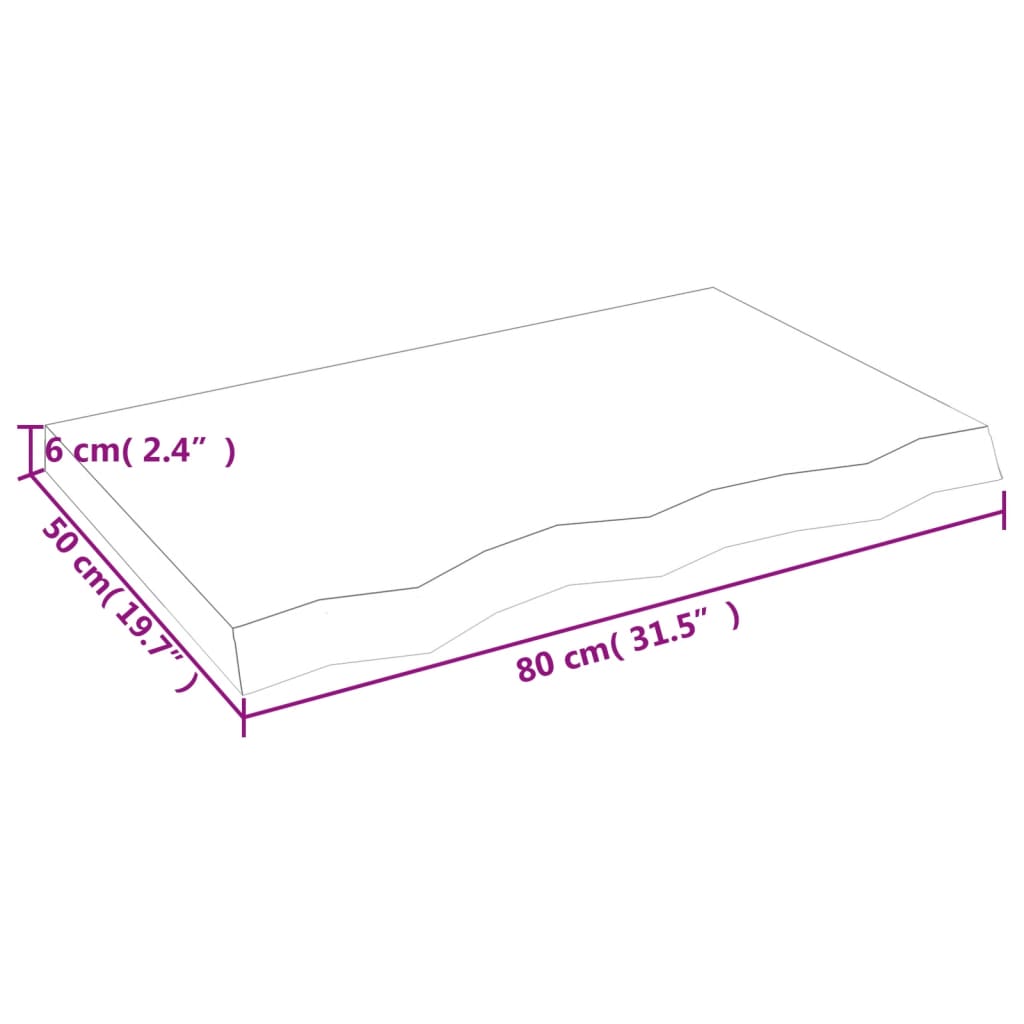 Bordplate lysebrun 80x50x(2-6) cm behandlet heltre eik vidaXL