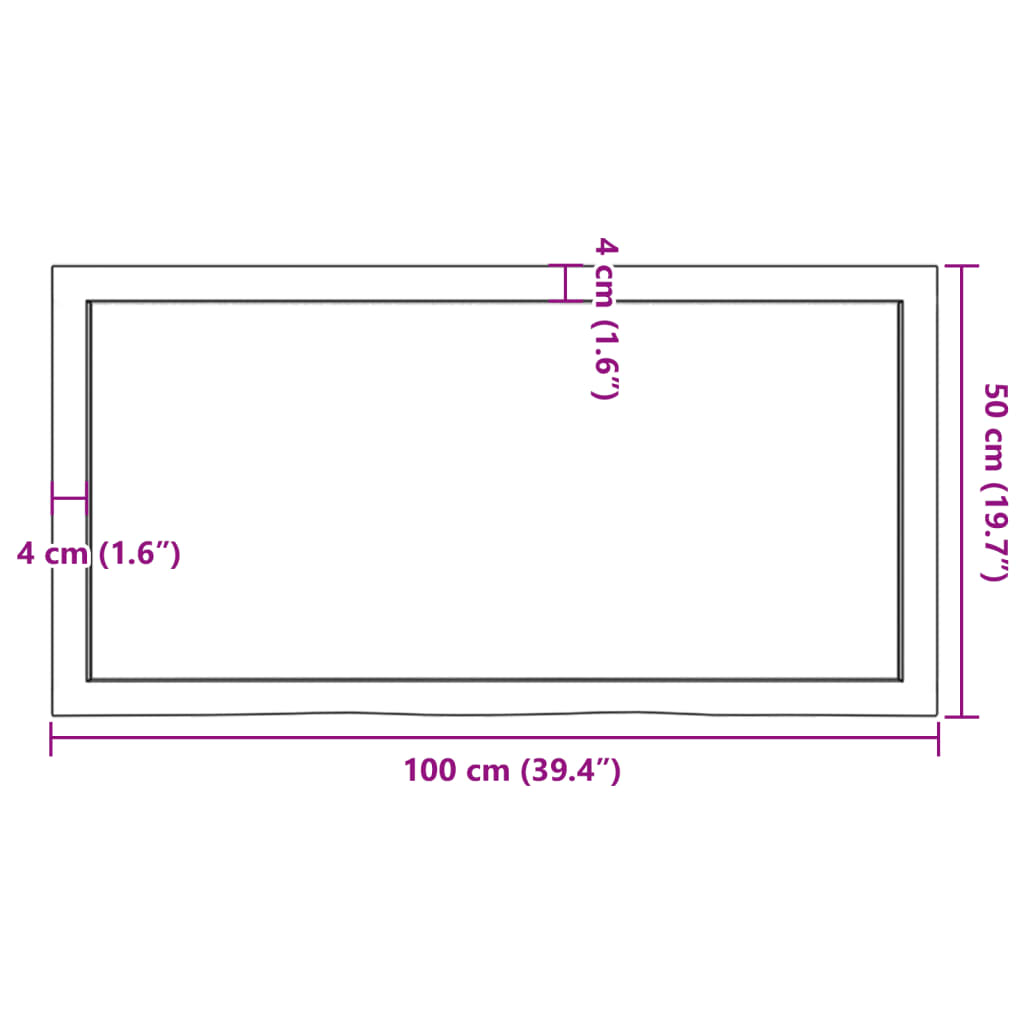 Bordplate lysebrun 100x50x(2-4) cm behandlet heltre eik