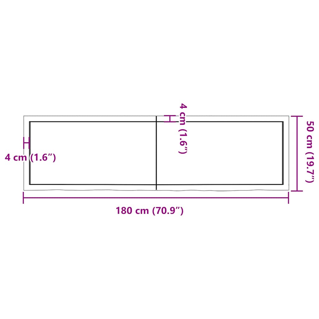Bordplate lysebrun 180x50x(2-6) cm behandlet heltre eik vidaXL
