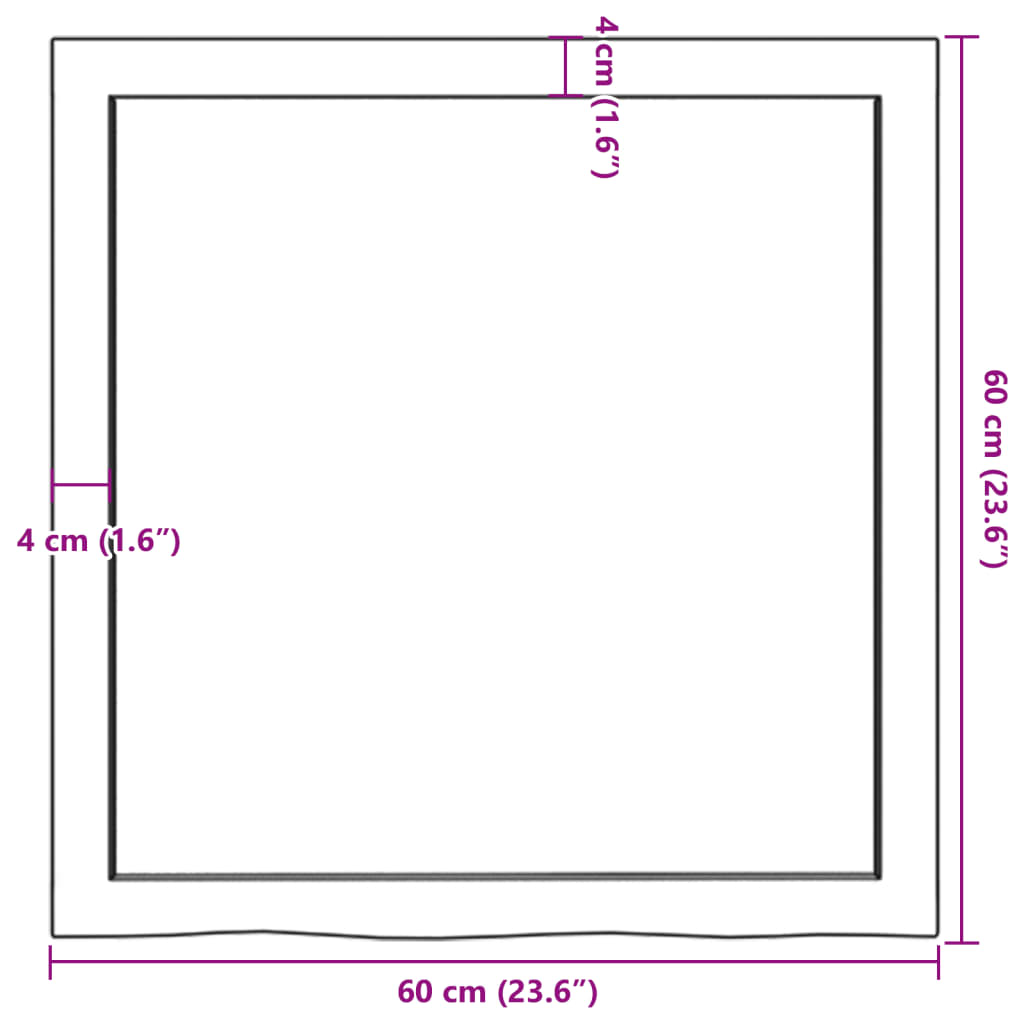 Bordplate mørkebrun 60x60x(2-6) cm behandlet heltre eik