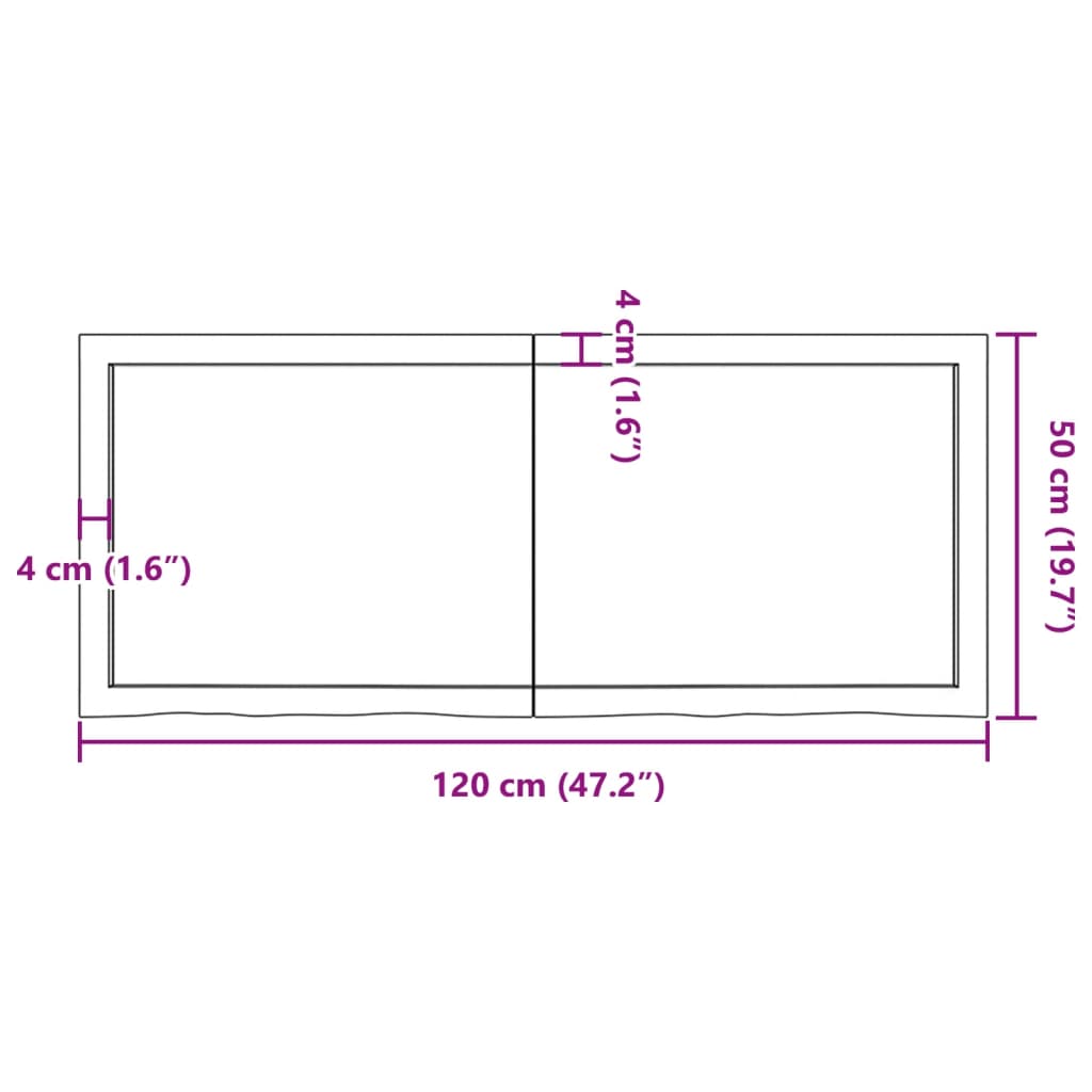 Bordplate mørkebrun 120x50x(2-4) cm behandlet heltre eik
