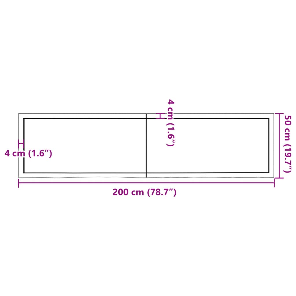 Bordplate mørkebrun 200x50x(2-4) cm behandlet heltre eik