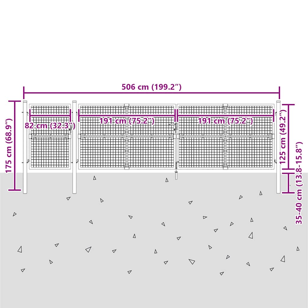 Hageport av netting sølvfarget 500x125 cm galvanisert stål vidaXL