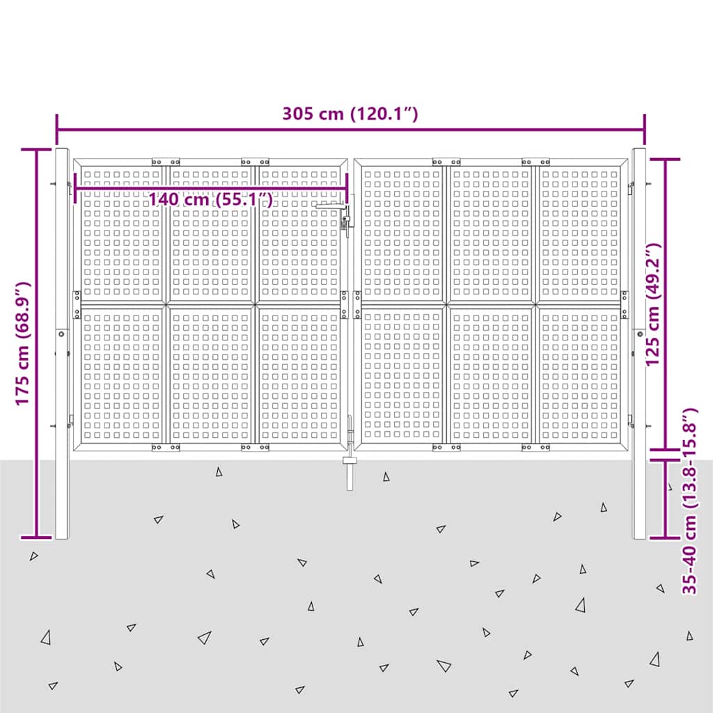 Hageport antrasitt 300x125 cm stål vidaXL