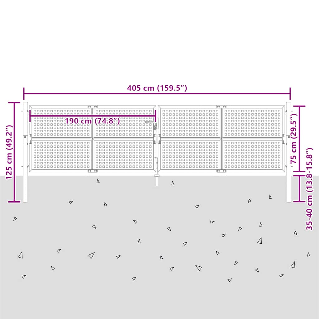 Hageport antrasitt 400x125 cm stål vidaXL