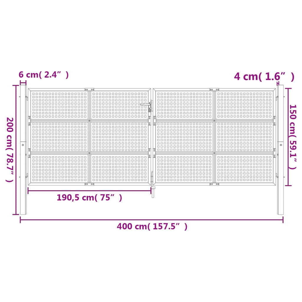 Hageport antrasitt 400x150 cm stål