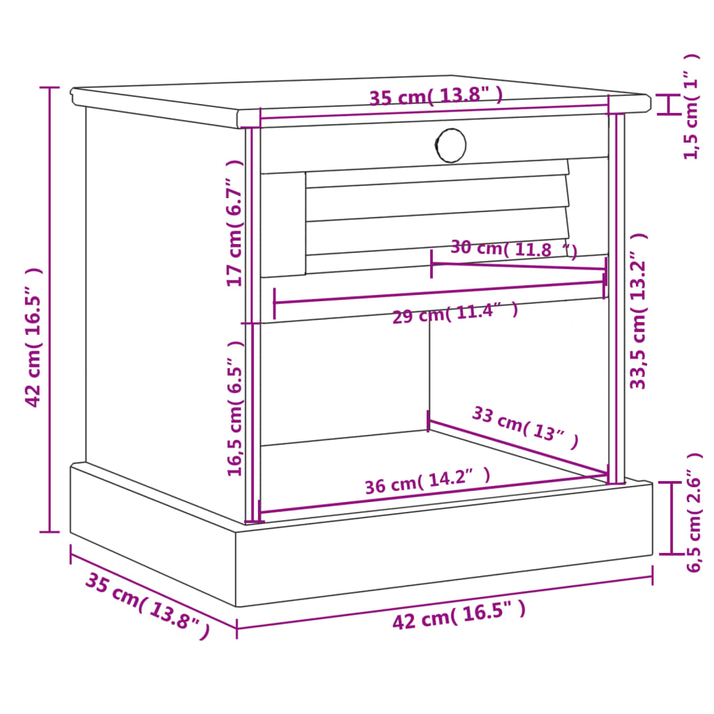 Nattbord VIGO 42x35x42 cm heltre furu