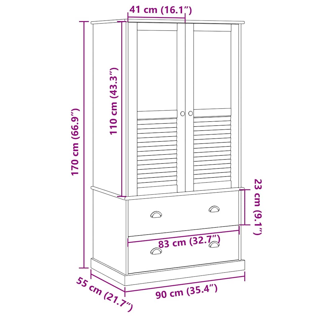 Garderobe VIGO 90x55x170 cm heltre furu