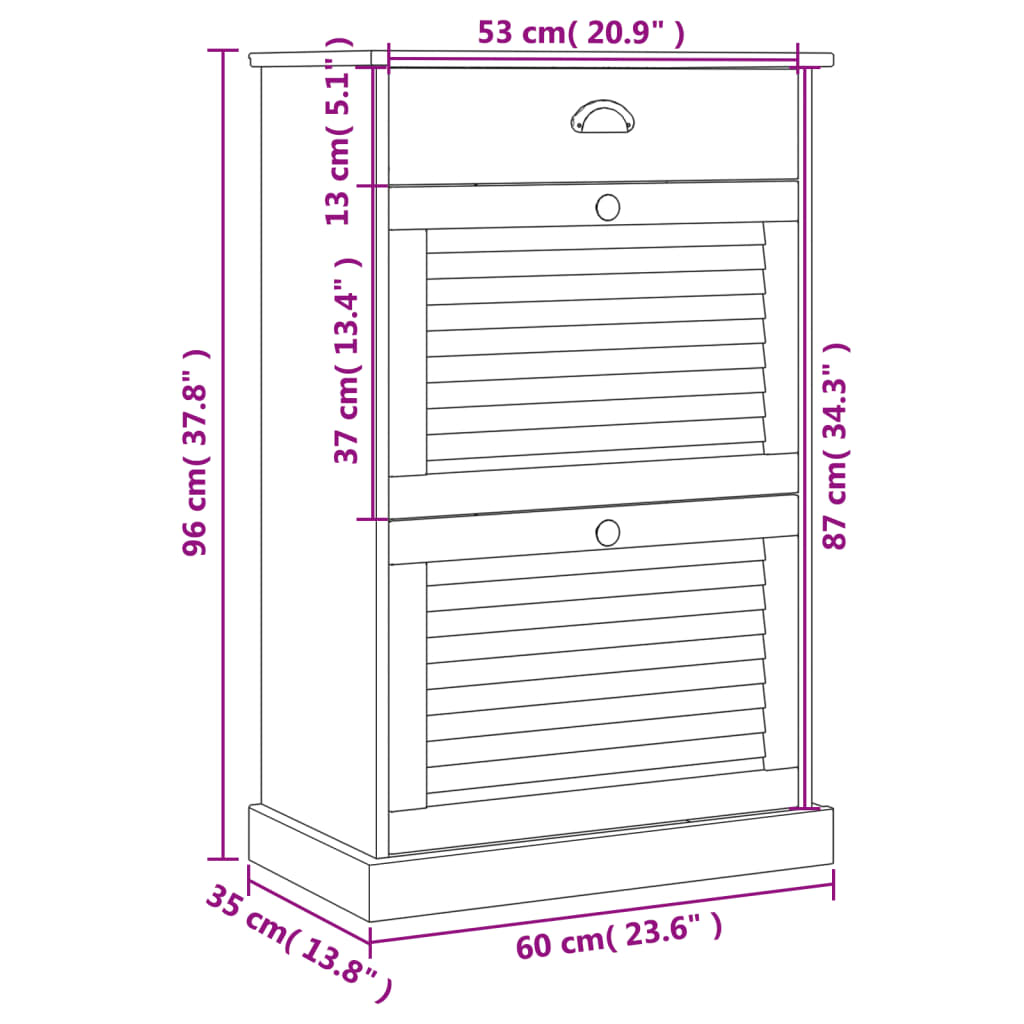 Skoskap VIGO 60x35x96 cm heltre furu