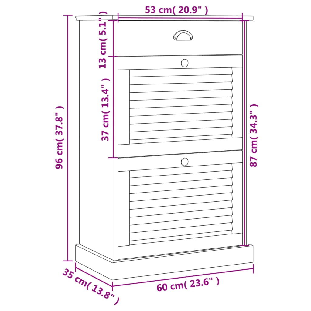 Skoskap VIGO 60x35x96 cm grå heltre furu