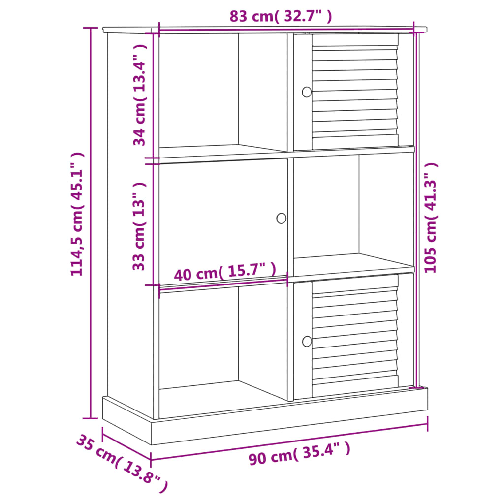 Bokhylle VIGO grå 90x35x114,5 cm heltre furu