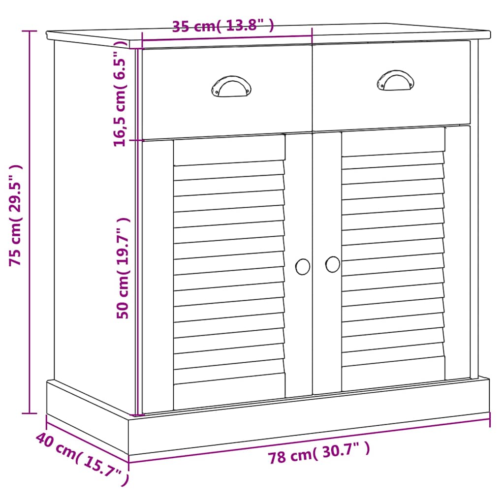 Skjenk med skuffer VIGO 78x40x75 cm heltre furu vidaXL
