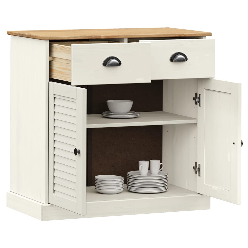 Skjenk med skuffer VIGO 78x40x75 cm hvit heltre furu vidaXL