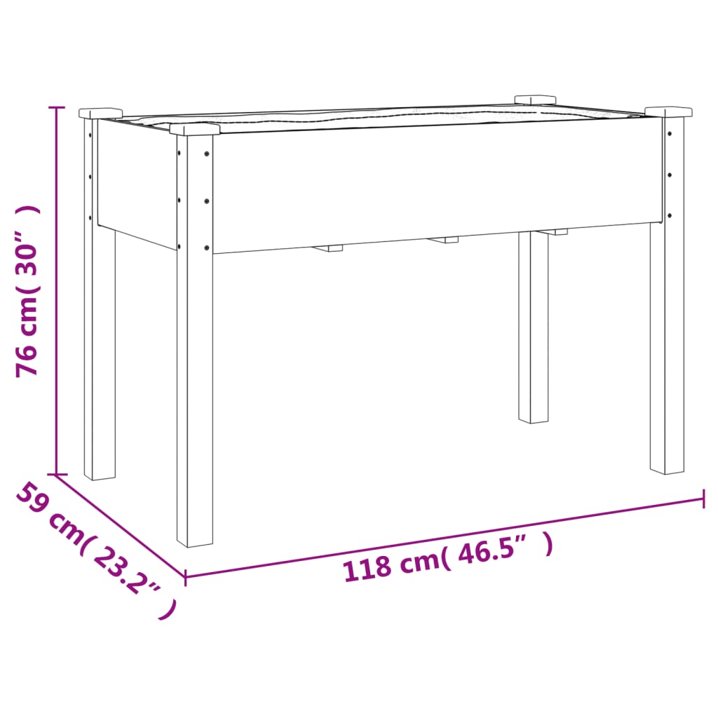 Plantekasse med foring brun 118x59x80 cm heltre gran
