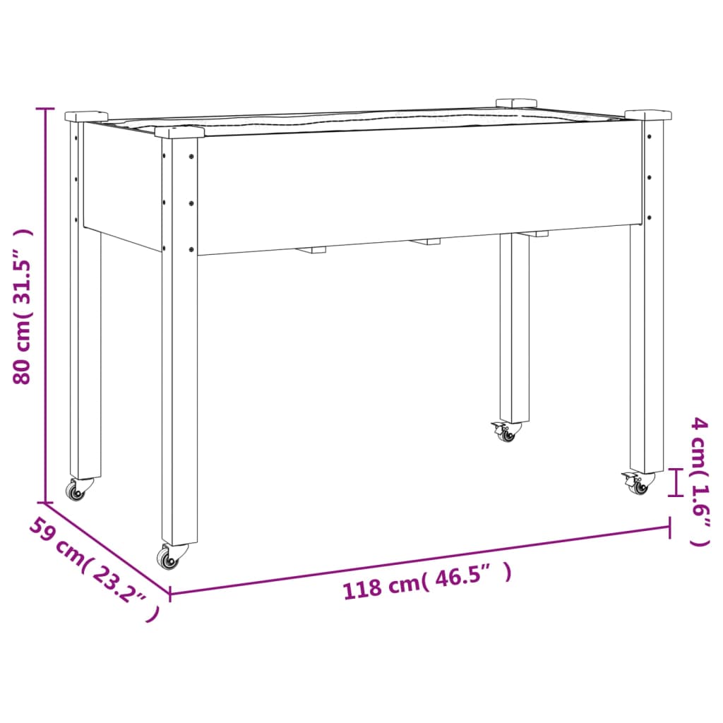 Plantekasse med foring grå 118x59x80 cm heltre gran