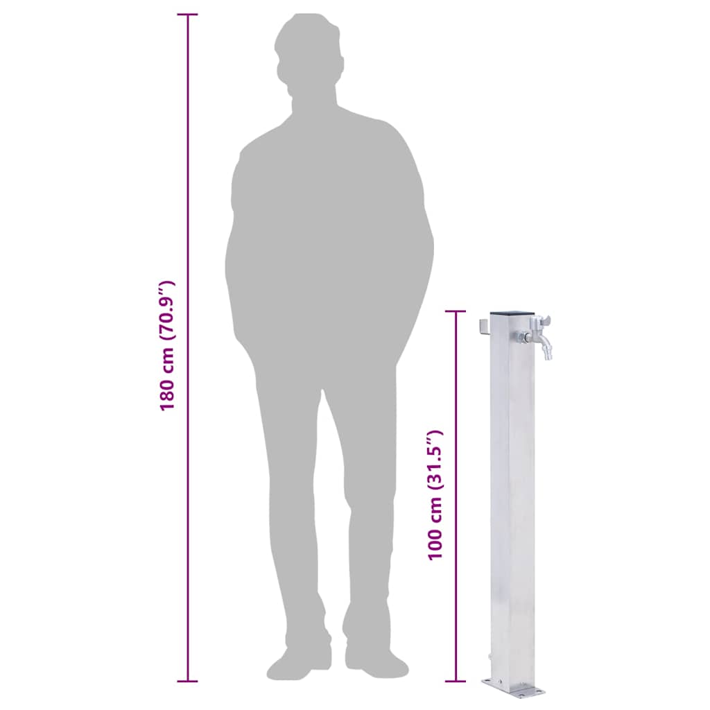 Hagevannsøyle 100 cm rustfritt stål firkantet