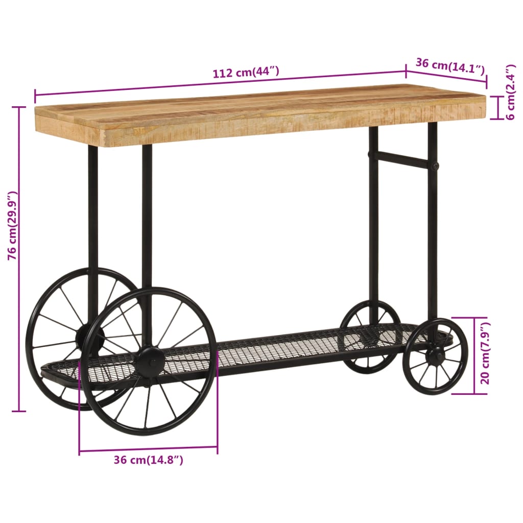 Konsollbord 112x36x76 cm heltre mango og jern
