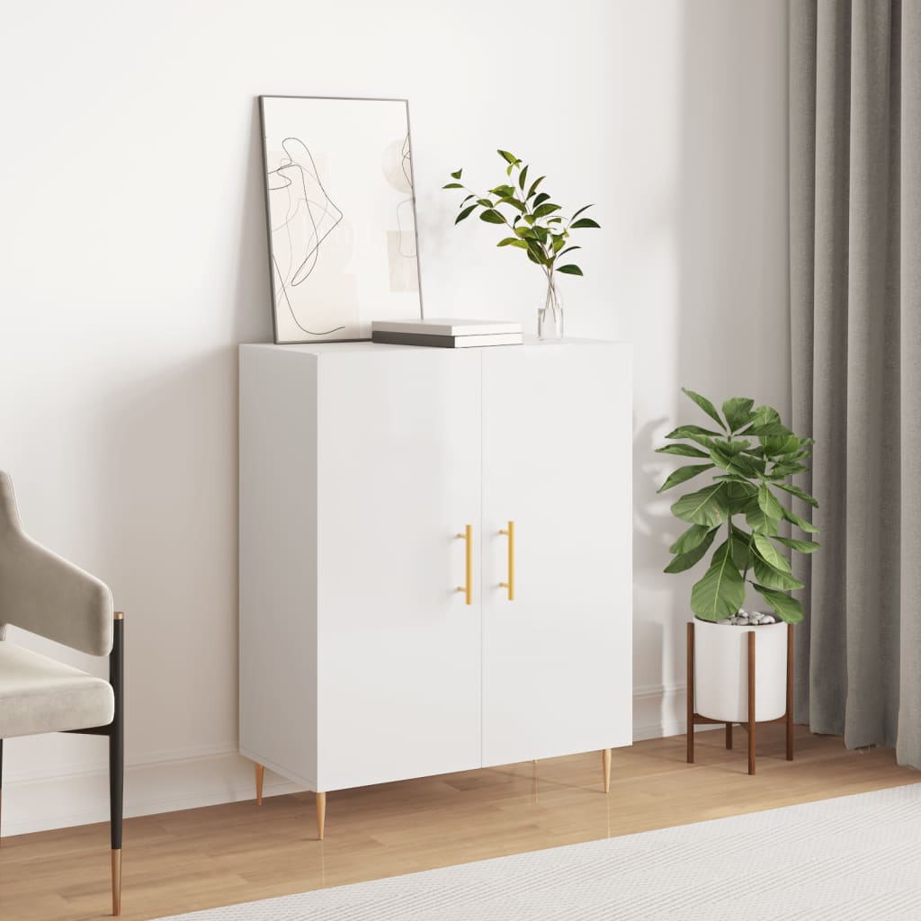 Skjenk høyglans hvit 69,5x34x90 cm konstruert tre