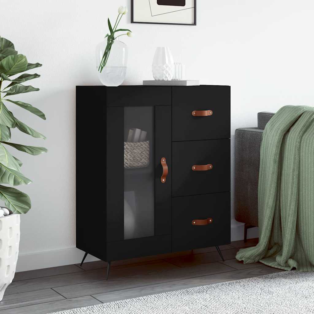 Skjenk svart 69,5x34x90 cm konstruert tre