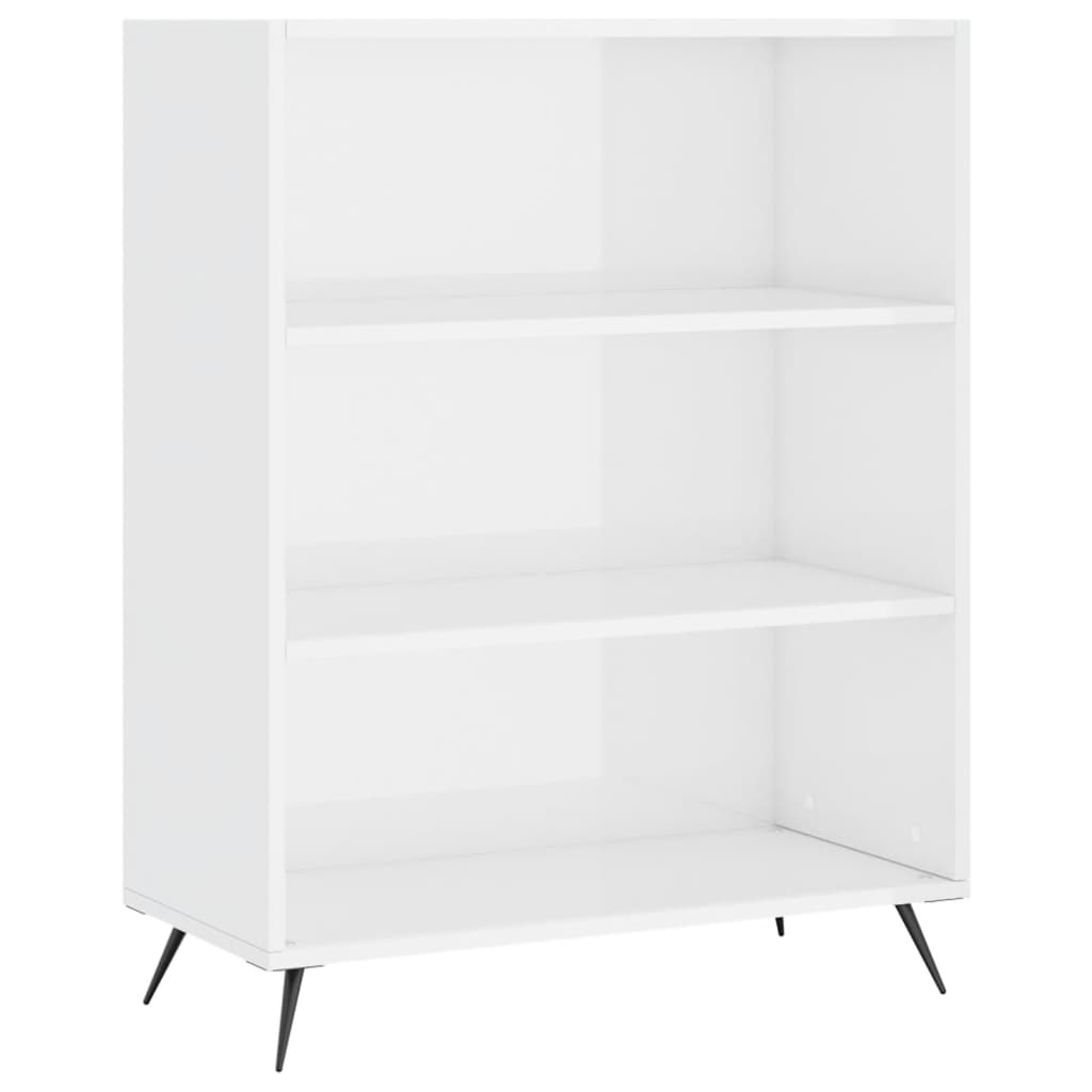 Bokhylle høyglans hvit 69,5x32,5x90 cm konstruert tre
