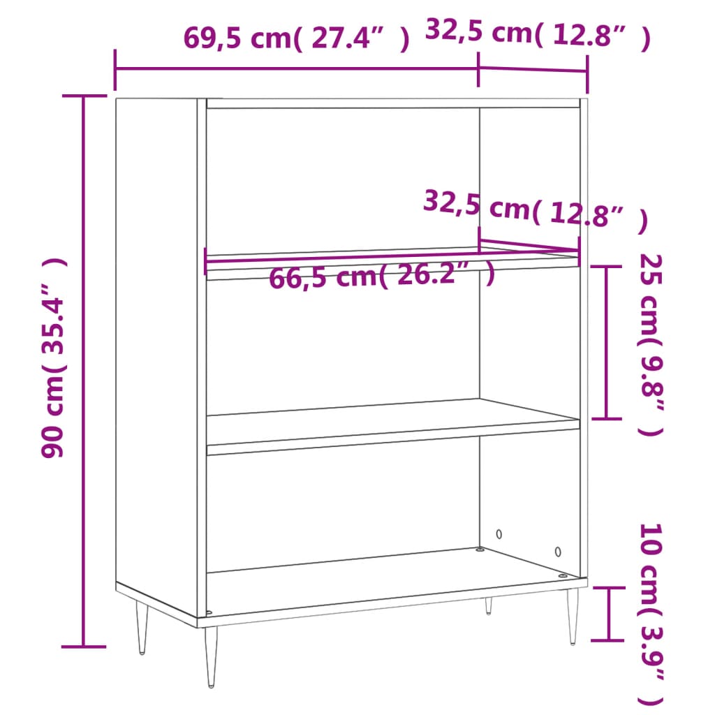 Bokhylle betonggrå 69,5x32,5x90 cm konstruert tre