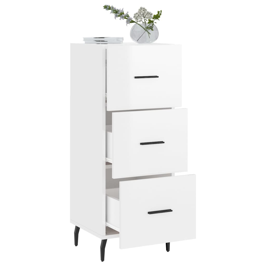 Skjenk høyglans hvit 34,5x34x90 cm konstruert tre