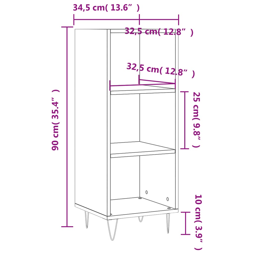 Skjenk høyglans hvit 34,5x32,5x90 cm konstruert tre