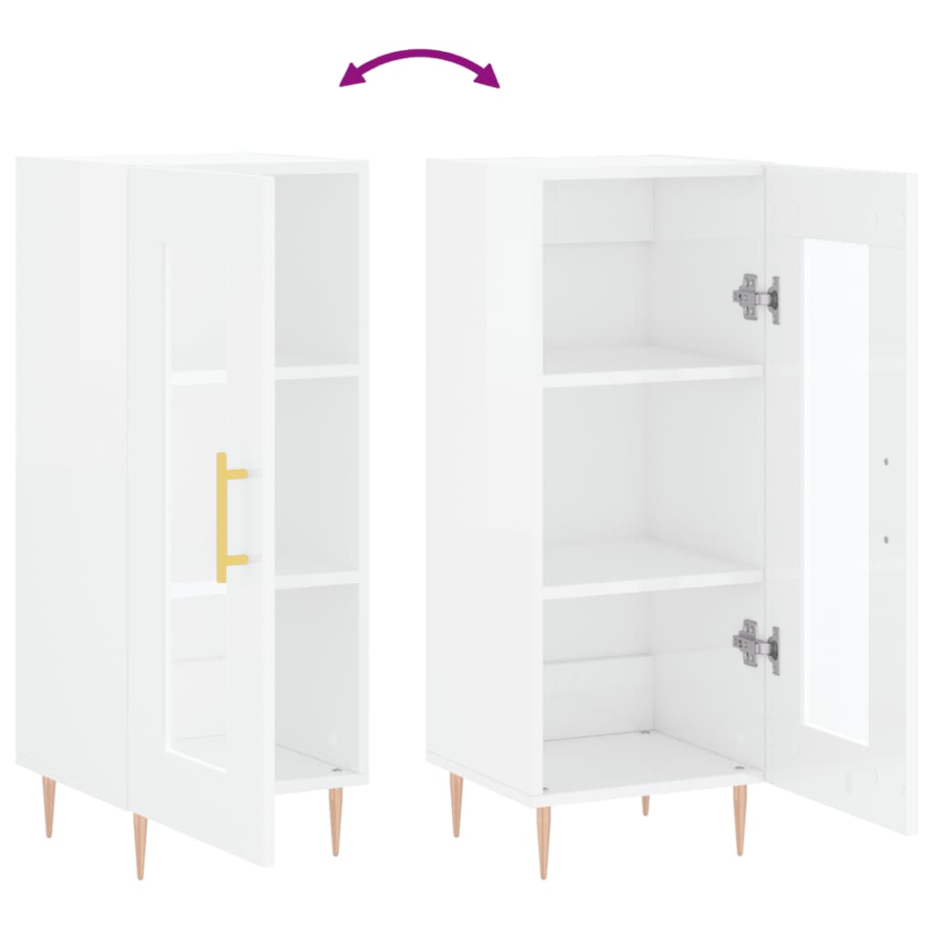 Skjenk høyglans hvit 34,5x34x90 cm konstruert tre